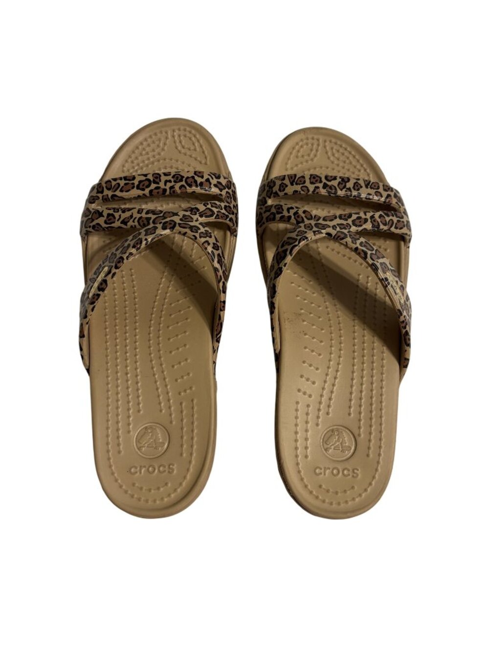 Leopard Print Crocs Womens Sandals Size 7 Beige Slip-On Slides